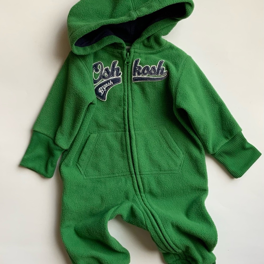 Vintage 90s OshKosh B'gosh Vibrant Green Hooded Onesie